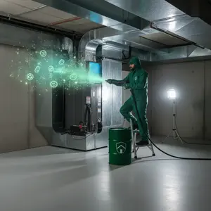 تنظيف وتعقيم قنوات التكييف والتهوية في منشأة صناعية